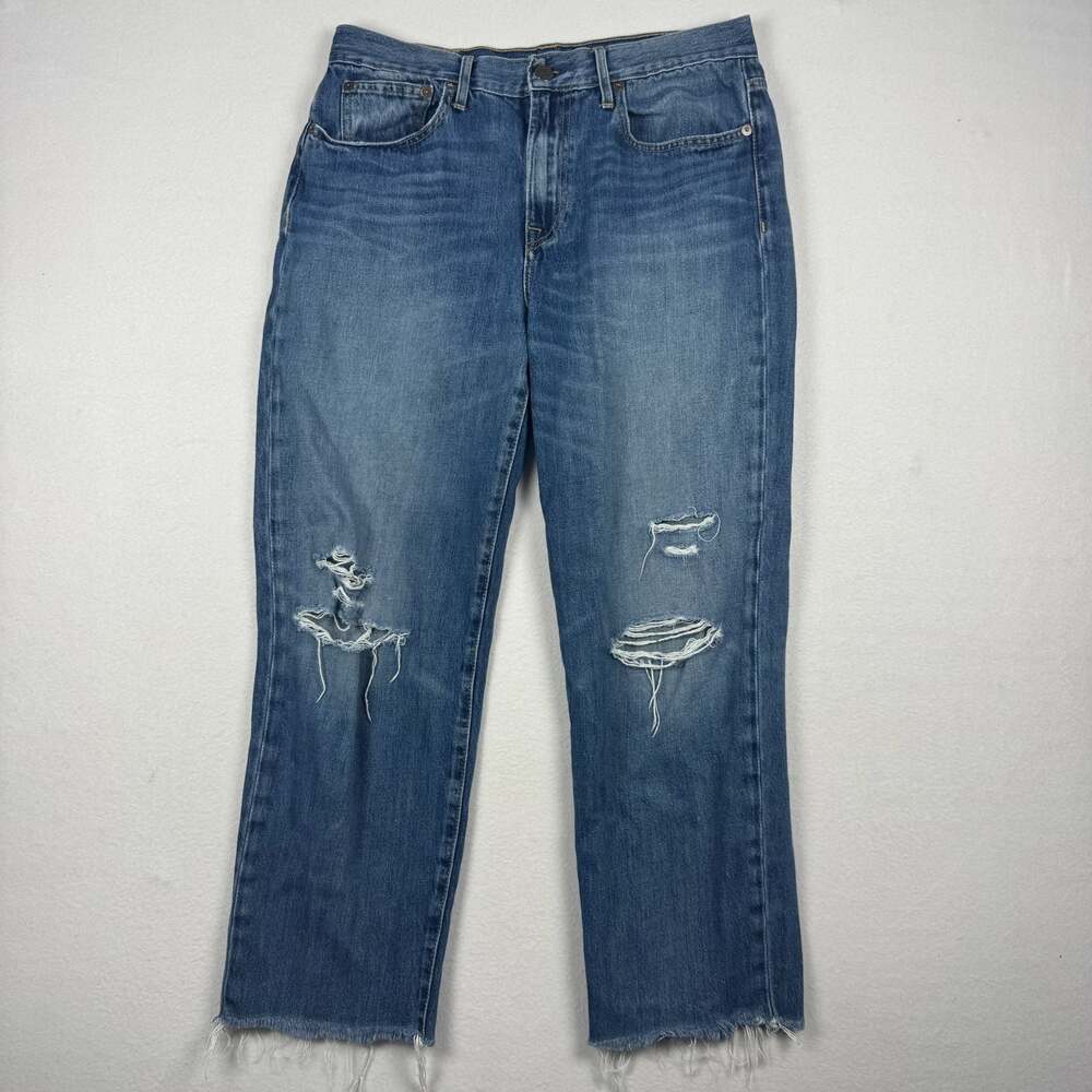 ABLE Women's High Rise Distressed Straight Leg Raw Hem Jeans 29